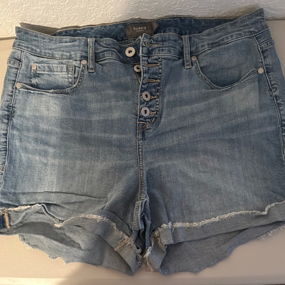 Torrid Blue Jean Shorts Distressed Denim Mid-Thigh